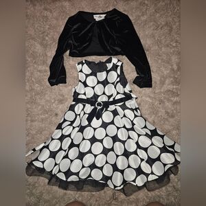 Like New Rare Editons Black and White Polka Dot Dress With Crystal Bow 2T